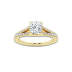 1.33 ctw Cushion Lab-Grown Diamond Split Shank Side Stone Engagement Ring in 14K Yellow Gold for Women | Colorless E, VS1 Clarity, IGI Certified 1.00 ct Center Diamond