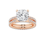 6.22 ctw Cushion Lab-Grown Diamond Double Row Diamond Engagement Ring in 14K Rose Gold for Women | Colorless D, VVS1 Clarity, IGI Certified 5.00 ct Center Diamond