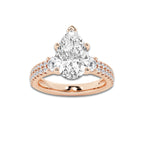 4.46 ctw Pear Lab-Grown Diamond Three Stone Double Row Engagement Ring in 14K Rose Gold for Women | E Color, VS1 Clarity, IGI Certified 3.50 ct Center Diamond