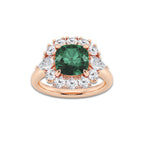 Bluet 4 1/3 ctw Cushion Cut Emerald with Round & Pear Lab Grown Diamond Halo Engagement Ring 14K Rose Gold | 3 ct Center
