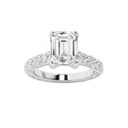2.44 ctw Emerald Lab-Grown Diamond Twisted Band Engagement Ring in Platinum for Women | Colorless D, VVS1 Clarity, IGI Certified 2.00 ct Center Diamond