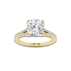 3.33 ctw Cushion Lab-Grown Diamond Split Shank Side Stone Engagement Ring in 14K Yellow Gold for Women | Colorless D, VVS1 Clarity, IGI Certified 3.00 ct Center Diamond
