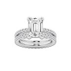 5.22 ctw Emerald Lab-Grown Diamond Double Row Diamond Engagement Ring in Platinum for Women | Colorless D, VVS1 Clarity, IGI Certified 4.00 ct Center Diamond