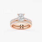 Synergy 2 1/4 ctw Oval Lab Grown Diamond Baguette and Princess Side Stone Bridal Set 14K Rose Gold, E, VS1 | IGI Certified, 1 1/2 ct Center