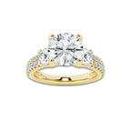1.75 ctw Round Lab-Grown Diamond Three Stone Double Row Engagement Ring in 14K Yellow Gold for Women | E Color, VS1 Clarity, IGI Certified 1.00 ct Center Diamond
