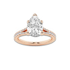 3.33 ctw Pear Lab-Grown Diamond Split Shank Side Stone Engagement Ring in 14K Rose Gold for Women | Colorless D, VVS1 Clarity, IGI Certified 3.00 ct Center Diamond