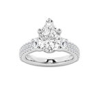 4.00 ctw Pear Lab-Grown Diamond Three Stone Double Row Engagement Ring in Platinum for Women | D Color, VVS1 Clarity, IGI Certified 3.00 ct Center Diamond