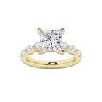 2.53 ctw Princess Lab-Grown Diamond Marquise Side Stone Engagement Ring in 14K Yellow Gold for Women | Colorless E, VS1 Clarity, IGI Certified 2.00 ct Center Diamond