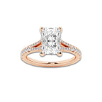 3.33 ctw Radiant Lab-Grown Diamond Split Shank Side Stone Engagement Ring in 14K Rose Gold for Women | Colorless E, VS1 Clarity, IGI Certified 3.00 ct Center Diamond