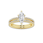 1.69 ctw Marquise Lab-Grown Diamond Double Row Diamond Engagement Ring in 14K Yellow Gold for Women | Colorless D, VVS1 Clarity, IGI Certified 1.00 ct Center Diamond