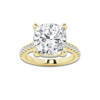 8.39 ctw Cushion Lab-Grown Diamond Hidden Halo Side Stone Engagement Ring in 18K Yellow Gold for Women | Colorless D, VVS1 Clarity, IGI Certified 8.00 ct Center Diamond