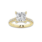 3.30 ctw Princess Lab-Grown Diamond Hidden Halo Side Stone Engagement Ring in 18K Yellow Gold for Women | Colorless D, VVS1 Clarity, IGI Certified 3.00 ct Center Diamond