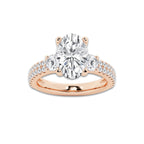 4.00 ctw Oval Lab-Grown Diamond Three Stone Double Row Engagement Ring in 14K Rose Gold for Women | D Color, VVS1 Clarity, IGI Certified 3.00 ct Center Diamond