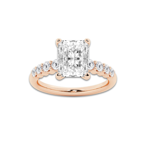 5.66 Ct Radiant Lab-Grown Diamond Half Eternity Engagement Ring in 14K Rose Gold for Female, Colorless (D), VVS1 Clarity | IGI Certified, 5.00 Ct Center Diamond