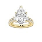 5.96 ctw Pear Lab-Grown Diamond Three Stone Double Row Engagement Ring in 14K Yellow Gold for Women | D Color, VVS1 Clarity, IGI Certified 5.00 ct Center Diamond