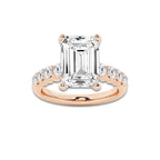 6.66 Ct Emerald Lab-Grown Diamond Half Eternity Engagement Ring in 14K Rose Gold for Female, Colorless (E), VS1 Clarity | IGI Certified, 6.00 Ct Center Diamond