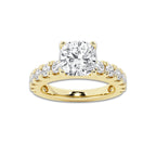 3.00 ctw Cushion Lab-Grown Diamond Split-Prong Set Side Stone Engagement Ring in 14K Yellow Gold for Women | Colorless D, VVS1 Clarity, IGI Certified 2.00 ct Center Diamond