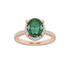 Daffodil 10x8mm Oval Cut Created Emerald and 2/5 ctw Lab Grown Diamond Halo Engagement Ring 14K Rose Gold