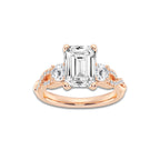 3.60 ctw Emerald Lab-Grown Diamond Side Stone Engagement Ring in 14K Rose Gold for Women | Colorless D, VVS1 Clarity, IGI Certified 3.00 ct Center Diamond