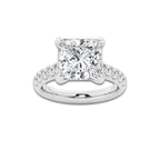 6.55 ctw Princess Lab-Grown Diamond Pave Engagement Ring in 14K White Gold for Women | E Color, VS1 Clarity, IGI Certified 6.00 ct Center Diamond
