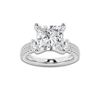 5.96 ctw Princess Lab-Grown Diamond Three Stone Double Row Engagement Ring in Platinum for Women | D Color, VVS1 Clarity, IGI Certified 5.00 ct Center Diamond
