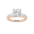 2.04 Ct Cushion Lab-Grown Diamond Half Eternity Engagement Ring in 14K Rose Gold for Female, Colorless (D), VVS1 Clarity | IGI Certified, 1.50 Ct Center Diamond