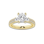 2.21 ctw Elongated Cushion Lab-Grown Diamond Three Stone Double Row Engagement Ring in 14K Yellow Gold for Women | E Color, VS1 Clarity, IGI Certified 1.50 ct Center Diamond