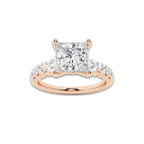 2.54 Ct Princess Lab-Grown Diamond Half Eternity Engagement Ring in 14K Rose Gold for Female, Colorless (D), VVS1 Clarity | IGI Certified, 2.00 Ct Center Diamond