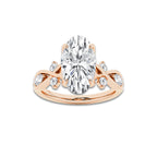 Beatrix 2 1/2 ctw Moval Lab Grown Diamond Vintage Side Stone Engagement Ring 14K Rose Gold, EF, VS2 | IGI Certified, 2 ct Center