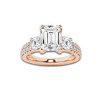 1.75 ctw Emerald Lab-Grown Diamond Three Stone Double Row Engagement Ring in 14K Rose Gold for Women | D Color, VVS1 Clarity, IGI Certified 1.00 ct Center Diamond