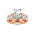 3 1/8 ctw Asscher Lab Grown Diamond Micro Pave Bridal Set 14K Rose Gold, E, VS1 | 2 ct Center