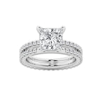 3.89 ctw Princess Lab-Grown Diamond Double Row Diamond Engagement Ring in Platinum for Women | Colorless E, VS1 Clarity, IGI Certified 3.00 ct Center Diamond