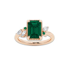 Jordan 3 3/4 ctw Emerald Cut Created Emerald and Marquise Lab Grown Diamond Milgrain Framed Ring 14K Rose Gold | 3 1/2 ct Center