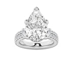7.96 ctw Pear Lab-Grown Diamond Three Stone Double Row Engagement Ring in 14K White Gold for Women | E Color, VS1 Clarity, IGI Certified 7.00 ct Center Diamond