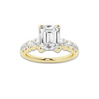 2.54 ctw Emerald Lab-Grown Diamond Side Stone Engagement Ring in 14K Yellow Gold for Women | Colorless E, VS1 Clarity, IGI Certified 2.00 Ct Center Diamond