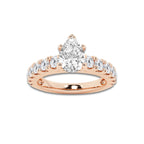 2.00 ctw Pear Lab-Grown Diamond Split-Prong Set Side Stone Engagement Ring in 14K Rose Gold for Women | Colorless D, VVS1 Clarity, IGI Certified 1.00 ct Center Diamond