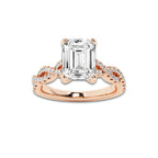 1.75 ctw Emerald Lab-Grown Diamond Twisted Shank Engagement Ring in 14K Rose Gold for Women | D Color, VVS1 Clarity, IGI Certified 1.50 ct Center Diamond