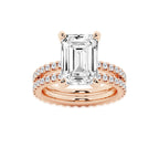7.22 ctw Emerald Lab-Grown Diamond Double Row Diamond Engagement Ring in 14K Rose Gold for Women | Colorless E, VS1 Clarity, IGI Certified 6.00 ct Center Diamond