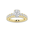 2.00 ctw Oval Lab-Grown Diamond Split-Prong Set Side Stone Engagement Ring in 14K Yellow Gold for Women | Colorless E, VS1 Clarity, IGI Certified 1.00 ct Center Diamond