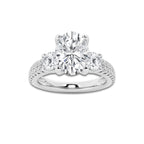 1.75 ctw Oval Lab-Grown Diamond Three Stone Double Row Engagement Ring in Platinum for Women | D Color, VVS1 Clarity, IGI Certified 1.00 ct Center Diamond