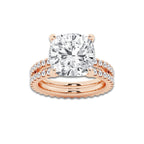 9.22 ctw Cushion Lab-Grown Diamond Double Row Diamond Engagement Ring in 14K Rose Gold for Women | Colorless D, VVS1 Clarity, IGI Certified 8.00 ct Center Diamond