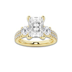 3.00 ctw Radiant Lab-Grown Diamond Three Stone Double Row Engagement Ring in 14K Yellow Gold for Women | E Color, VS1 Clarity, IGI Certified 2.00 ct Center Diamond