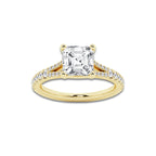 2.83 ctw Asscher Lab-Grown Diamond Split Shank Side Stone Engagement Ring in 14K Yellow Gold for Women | Colorless D, VVS1 Clarity, IGI Certified 2.50 ct Center Diamond