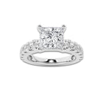 3.00 ctw Princess Lab-Grown Diamond Split-Prong Set Side Stone Engagement Ring in 14K White Gold for Women | Colorless E, VS1 Clarity, IGI Certified 2.00 ct Center Diamond