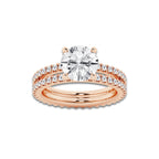 3.39 ctw Round Lab-Grown Diamond Double Row Diamond Engagement Ring in 14K Rose Gold for Women | Colorless E, VS1 Clarity, IGI Certified 2.50 ct Center Diamond