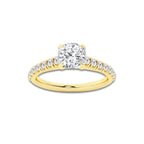 1.14 ctw Cushion Lab-Grown Diamond Pave Engagement Ring in 14K Yellow Gold for Women | E Color, VS1 Clarity, IGI Certified 0.75 ct Center Diamond