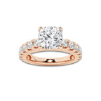 3.00 ctw Cushion Lab-Grown Diamond Split-Prong Set Side Stone Engagement Ring in 14K Rose Gold for Women | Colorless D, VVS1 Clarity, IGI Certified 2.00 ct Center Diamond