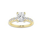 2.52 Ct Elongated Cushion Lab-Grown Diamond Half Eternity Engagement Ring in 14K Yellow Gold for Female, Colorless (D), VVS1 Clarity | IGI Certified, 2.00 Ct Center Diamond