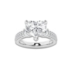 4.46 ctw Heart Lab-Grown Diamond Three Stone Double Row Engagement Ring in Platinum for Women | D Color, VVS1 Clarity, IGI Certified 3.50 ct Center Diamond