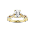 1.00 ctw Emerald Lab-Grown Diamond Twisted Shank Engagement Ring in 14K Yellow Gold for Women | E Color, VS1 Clarity, Not Certified 0.75 ct Center Diamond